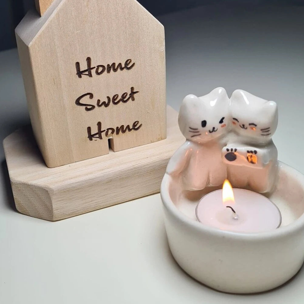 Cute Kitten Couple Candle Holder
